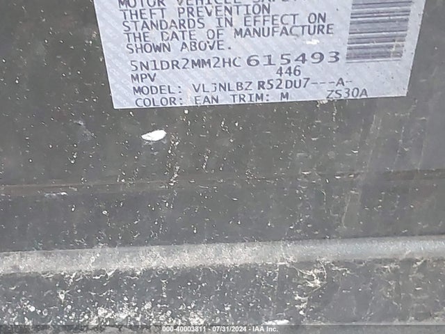 5N1DR2MM2HC615493 Nissan Pathfinder S