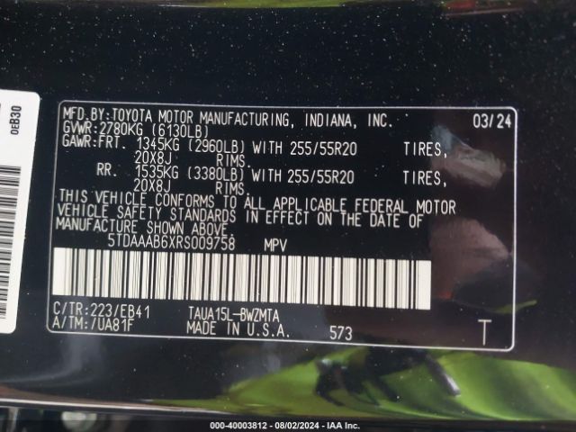 5TDAAAB6XRS009758 Lexus Tx 350 Premium