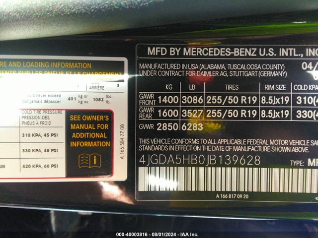 4JGDA5HB0JB139628 Mercedes-Benz Gle 350 4matic
