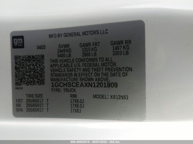 1GCHSCEAXN1201809 Chevrolet Colorado 2wd  Long Box Lt