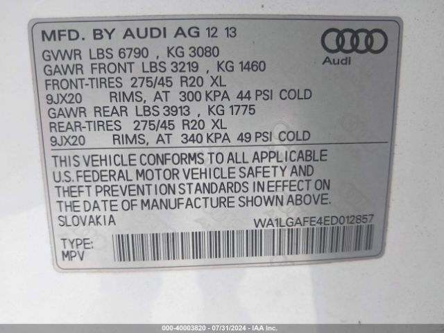 WA1LGAFE4ED012857 Audi Q7 3.0t Premium