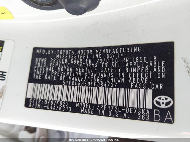 Toyota Corolla S Plus 2014 5YFBURHE9EP084737 Image 9