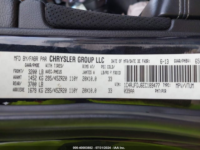 1C4RJFDJ6EC189477 Jeep Grand Cherokee Srt