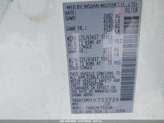 Nissan ROGUE S 2018 5N1AT2MT4JC755725 Image 9