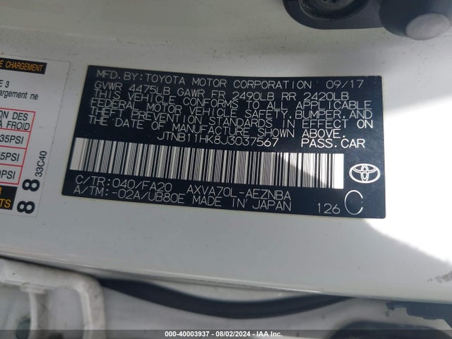 Toyota CAMRY LE 2018 JTNB11HK8J3037567 Image 9