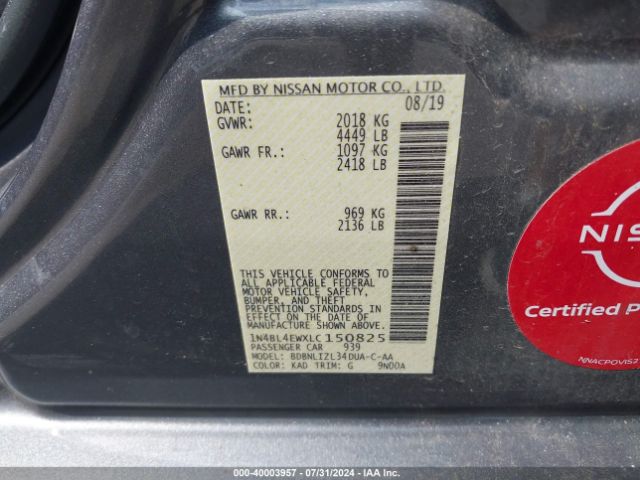 1N4BL4EWXLC150825 Nissan Altima Sl Intelligent Awd