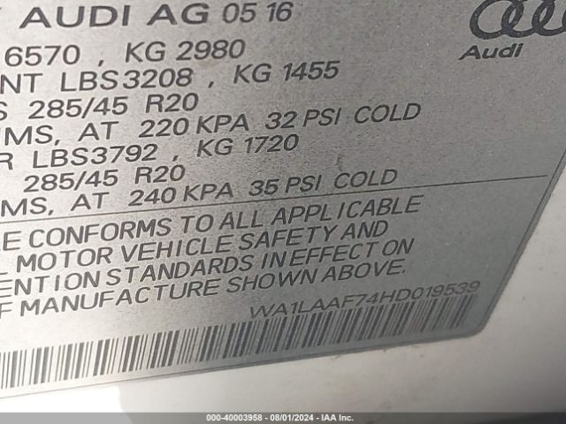 WA1LAAF74HD019539 Audi Q7 3.0t Premium