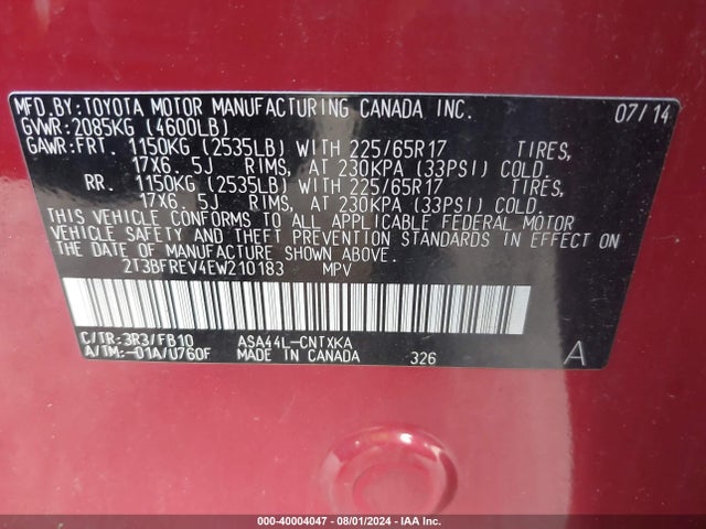 Toyota RAV4 LE 2014 2T3BFREV4EW210183 Image 9
