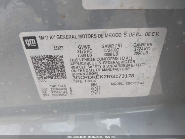 3GCPDKEK2RG173178 Chevrolet Silverado 1500 4wd  Short Bed Lt With 2fl