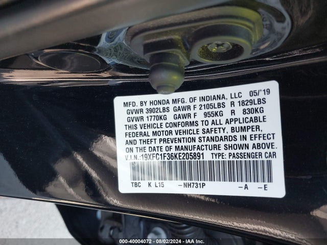 Honda CIVIC EX 2019 19XFC1F36KE205891 Image 9