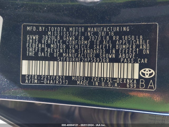 Toyota COROLLA LE 2017 5YFBURHE2HP569368 Image 9