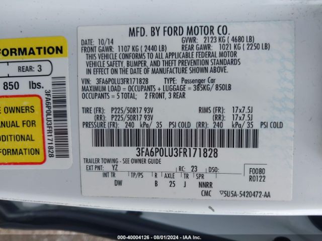 3FA6P0LU3FR171828 Ford Fusion Hybrid Se