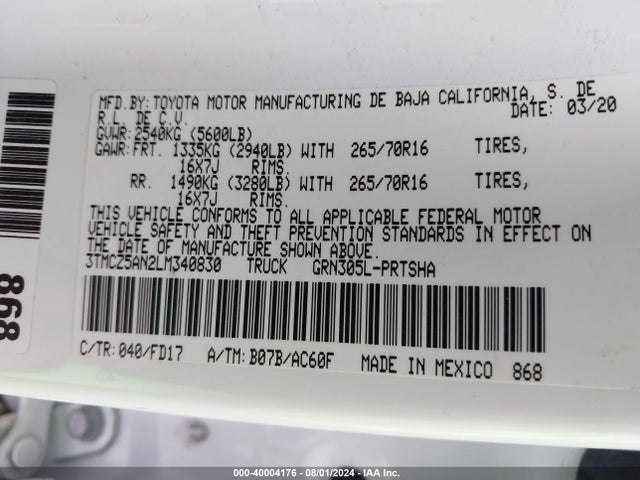 3TMCZ5AN2LM340830 Toyota Tacoma Trd Off-road