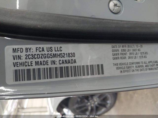 2C3CDZGG5MH521830 Dodge Challenger Sxt Awd