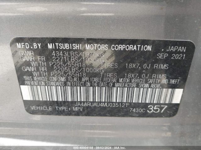 JA4ARUAU4MU035121 Mitsubishi Outlander Sport 2.0 Es Awc