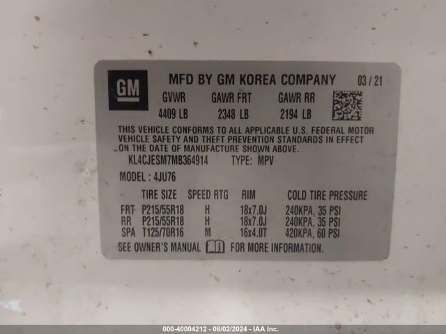 Buick Encore Awd Preferred 2021 KL4CJESM7MB364914 Image 9