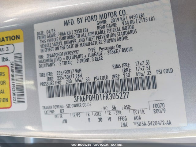 Ford FUSION SE 2015 3FA6P0HD1FR305227 Image 9