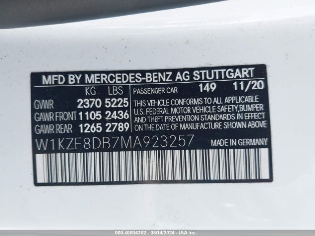 W1KZF8DB7MA923257 Mercedes-Benz E 350