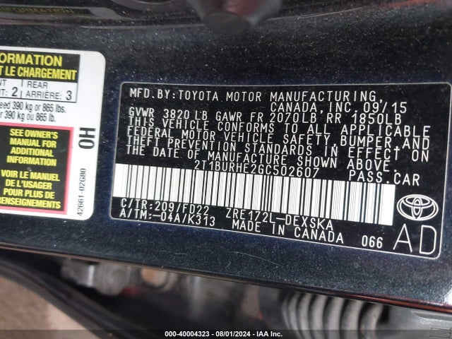 Toyota Corolla S Plus 2016 2T1BURHE2GC502607 Image 9