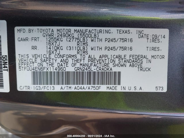Toyota Tacoma Base V6 2015 5TFUU4EN6FX114960 Image 9
