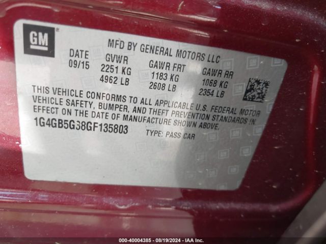 1G4GB5G38GF135803 Buick Lacrosse Leather