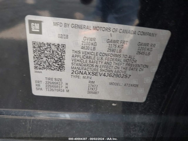 Chevrolet EQUINOX LT 2018 2GNAXSEV4J6290257 Image 9
