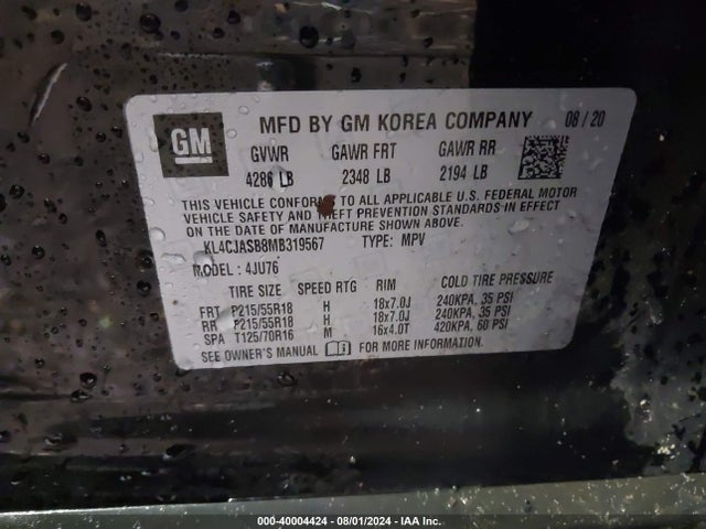 KL4CJASB8MB319567 Buick Encore Fwd Preferred