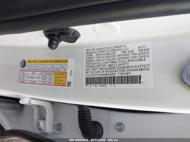 Honda Pilot Awd Elite 2021 5FNYF6H02MB090266 Image 8