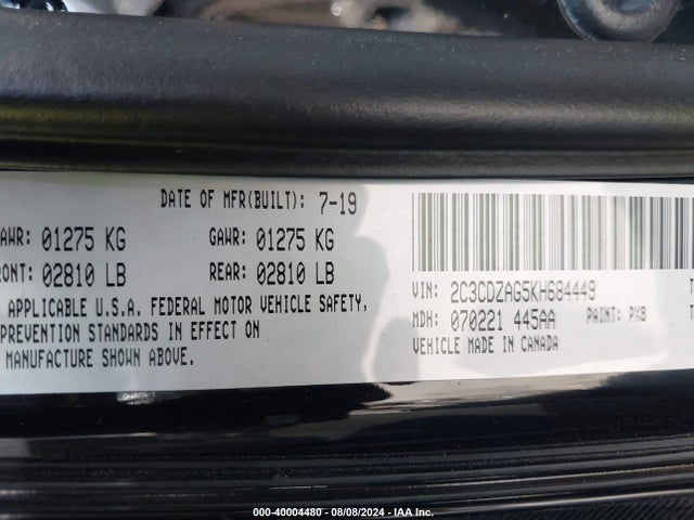 Dodge Challenger Sxt 2019 2C3CDZAG5KH684449 Image 9