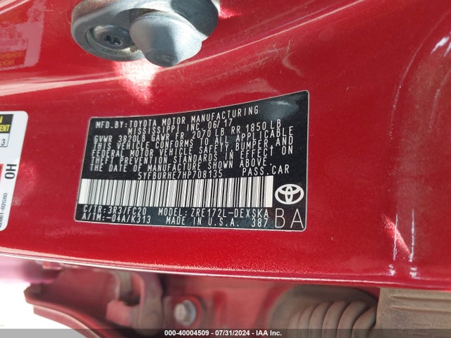 Toyota COROLLA SE 2017 5YFBURHE7HP708135 Image 9