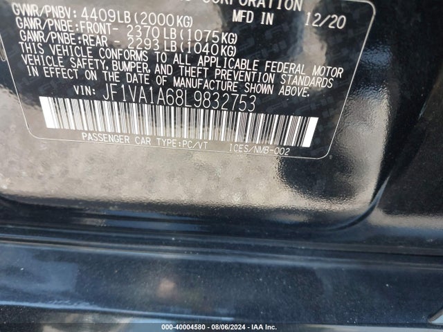 Subaru WRX 2020 JF1VA1A68L9832753 Image 9