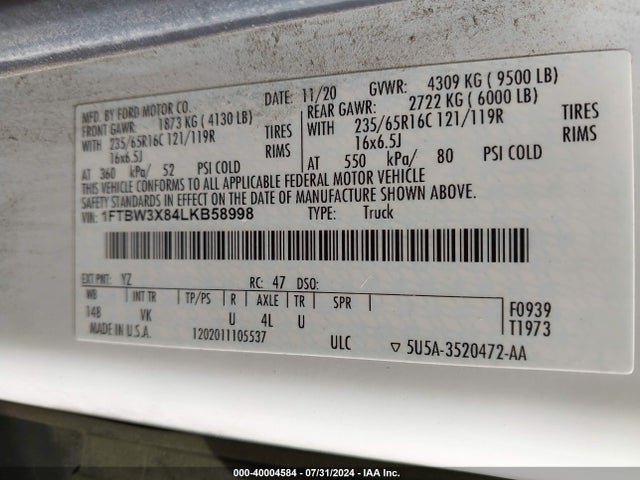 Ford Transit-350 Cargo Van 2020 1FTBW3X84LKB58998 Image 9