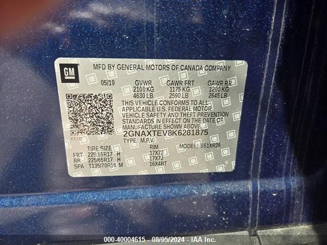 2GNAXTEV8K6281875 Chevrolet EQUINOX LT