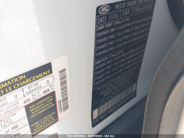 SALGS2FE8HA324433 Land Rover Range Rover 5.0l V8 Supercharged