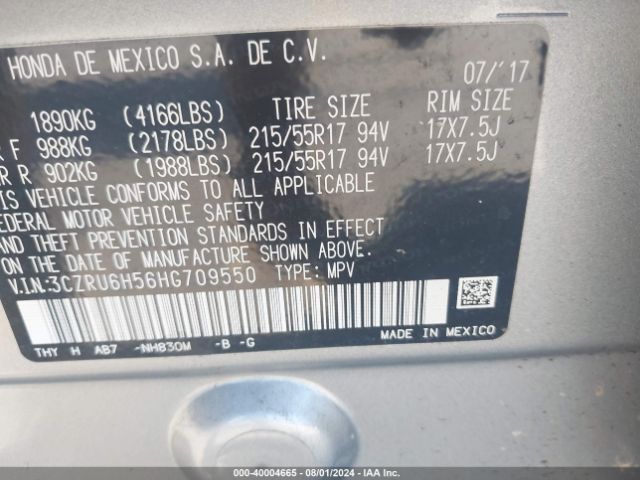 3CZRU6H56HG709550 Honda HR-V EX