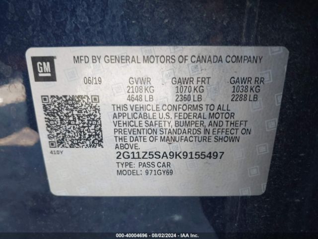2G11Z5SA9K9155497 Chevrolet IMPALA LT