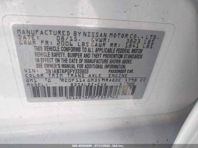 3N1AB7AP0FY333903 Nissan SENTRA SV