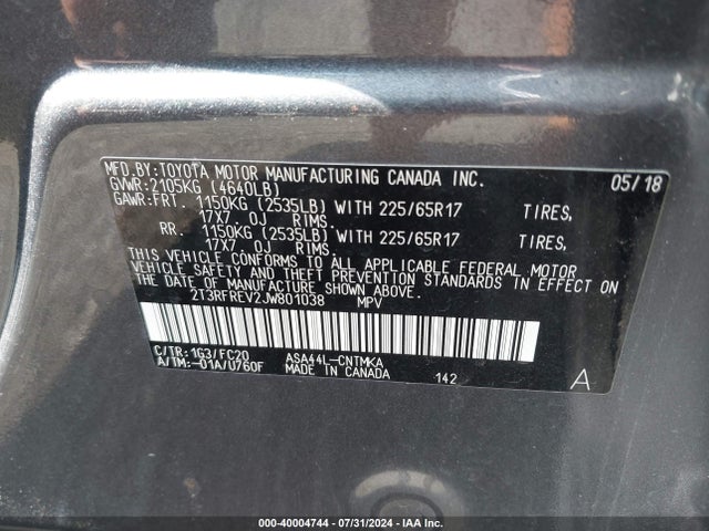 Toyota Rav4 Xle 2018 2T3RFREV2JW801038 Image 9
