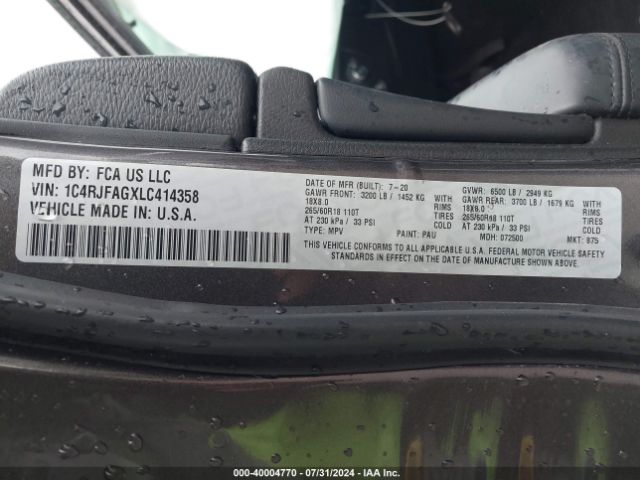 1C4RJFAGXLC414358 Jeep Grand Cherokee North Edition 4x4