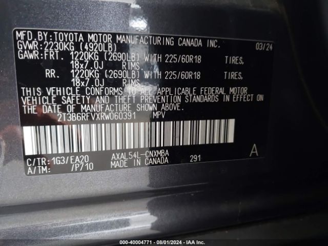 2T3B6RFVXRW060391 Toyota Rav4 Hybrid Xle Premium