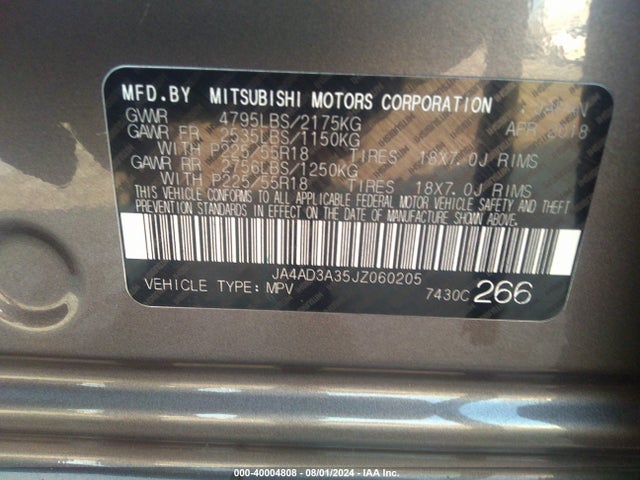 2018 MITSUBISHI OUTLANDER JA4AD3A35JZ060205 Photo 8