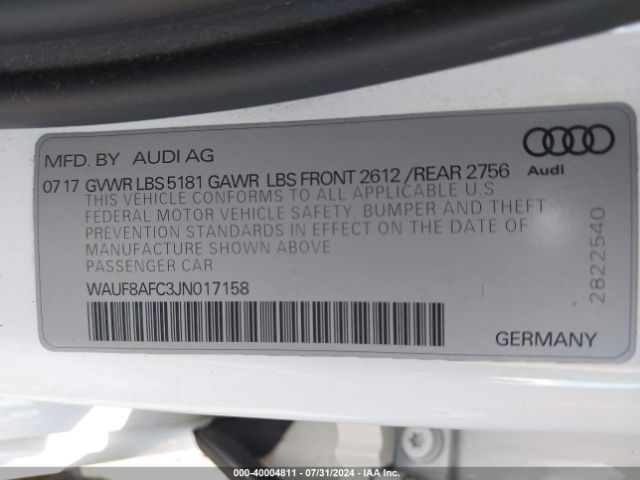 WAUF8AFC3JN017158 Audi A6 2.0t Premium/2.0t Sport