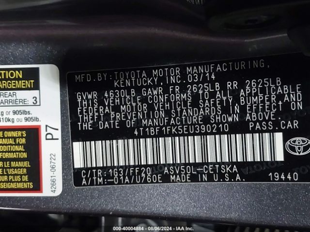 4T1BF1FK5EU390210 Toyota CAMRY SE