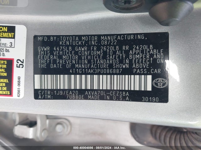Toyota CAMRY SE 2023 4T1G11AK3PU086887 Image 9