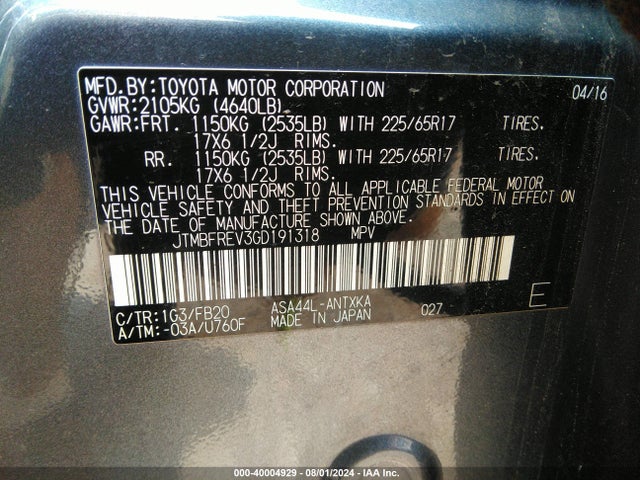 Toyota RAV4 LE 2016 JTMBFREV3GD191318 Image 9