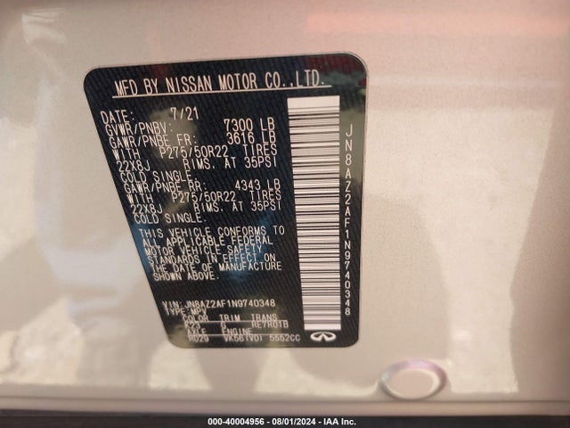 Infiniti Qx80 Premium Select 2022 JN8AZ2AF1N9740348 Image 9