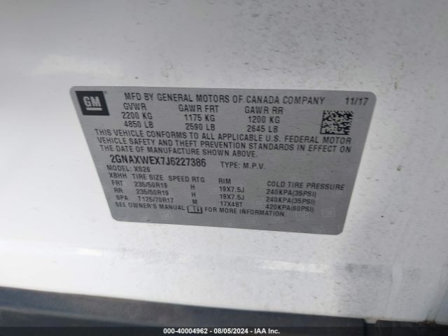 2GNAXWEX7J6227386 Chevrolet Equinox Premier