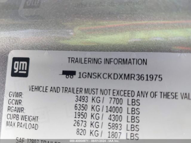 2021 CHEVROLET SUBURBAN 1GNSKCKDXMR361975 Photo 8