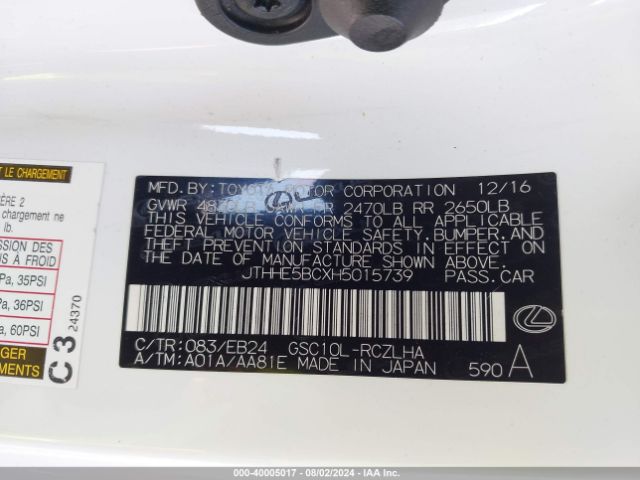 JTHHE5BCXH5015739 Lexus RC 350