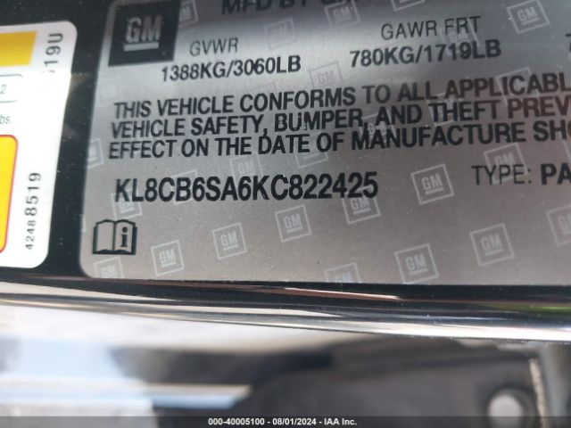 KL8CB6SA6KC822425 Chevrolet Spark Ls Cvt